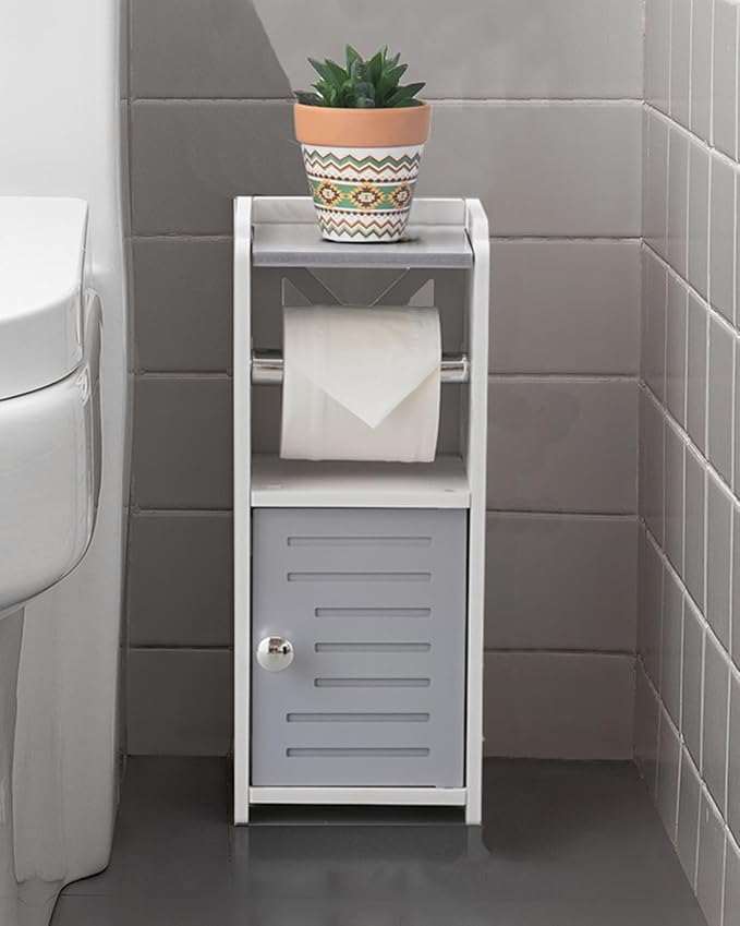 AOJEZOR Toilet Paper Holder Stand: PVC Bathroom Cabinet Storage for Apartment Dwellers - Bathroom Storage - Light Grey