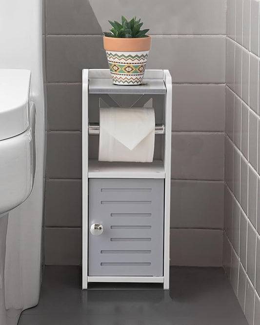 AOJEZOR Toilet Paper Holder Stand: PVC Bathroom Cabinet Storage for Apartment Dwellers - Bathroom Storage - Light Grey