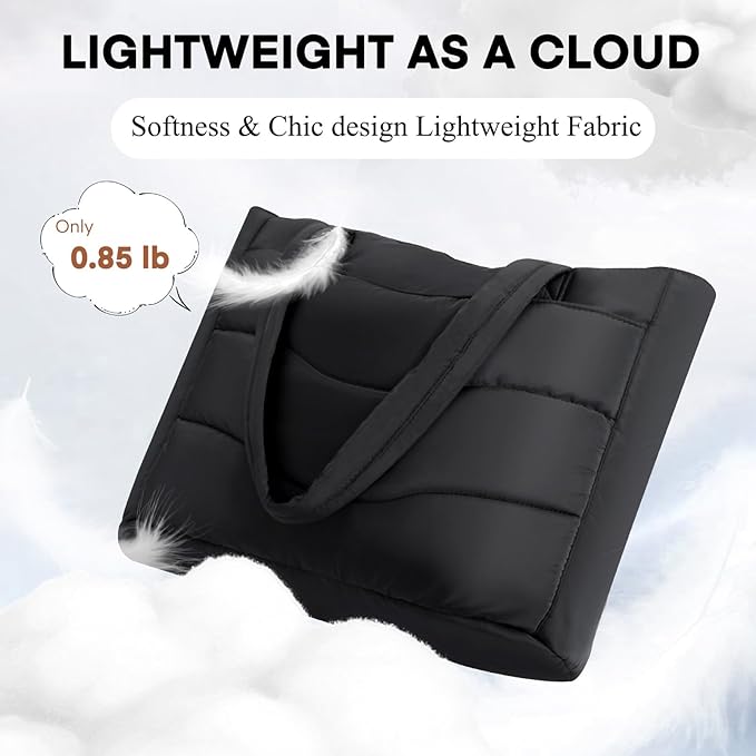 Skycase Puffer Tote Bag for Women - Lightweight Puffy Work Handbag- Large Laptop Quilted Shoulder Bag for Daily, Travel, Gym