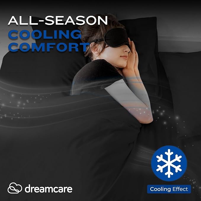 DREAMCARE California King Sheet Sets - Cooling Bed Sheets - 4pcs Set - up to 15" Deep Pocket Cal King Sheets - California King Sheets - Soft & Lasting 100% Brushed Polyester with Side Pocket - Black DREAMCARE