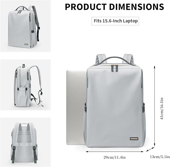GOLF SUPAGS Stylish Laptop Backpack for Women Airline Approved Perfect for Work College and Travel Multi-Functional Casual Daypack Fits 15.6 Inch Notebook (Pale Grey)
