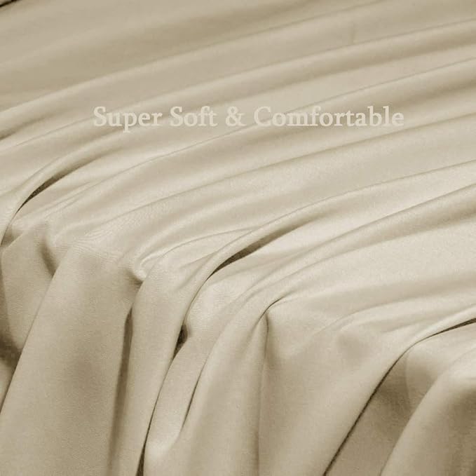 SONORO KATE Bed Sheet Set Super Soft Microfiber 1800 Thread Count Luxury Egyptian Sheets Fit 18-24 Inch Deep Pocket Mattress Wrinkle-6 Piece (Beige, King)