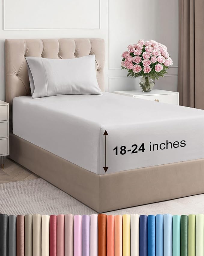 Extra Deep Pocket Twin Sheets - 3 Piece Breathable & Cooling Bed Sheets - Hotel Luxury Bed Sheet Set - Soft, Wrinkle Free & Comfy - Easily Fits Extra Deep Mattresses - Deep Pocket French Grey Sheets
