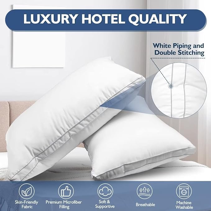 JICUSE Bed Pillows Standard Size Set of 2, Hotel Quality Standard Pillows 2 Pack for Sleeping with Soft Down Alternative Filling, Gusseted Bedding Pillow for Back, Stomach or Side Sleepers, 20" x 26"