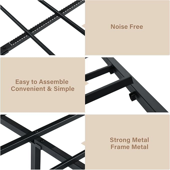 Full Size Bed Frame with Headboard, Industrial Style Full Bed Frame, Bed Frame Full Size with Wooden Footboard, No Box Spring Needed, Noise-Free, Easy Assembly, Wash Grey