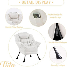 Tiita Lazy Chair, Modern Large Accent Lounge Armchair, Comfy Leisure Sofa Reading Chair for Bedroom, Living Room, Dorm Rooms, Garden and Courtyard, Beige
