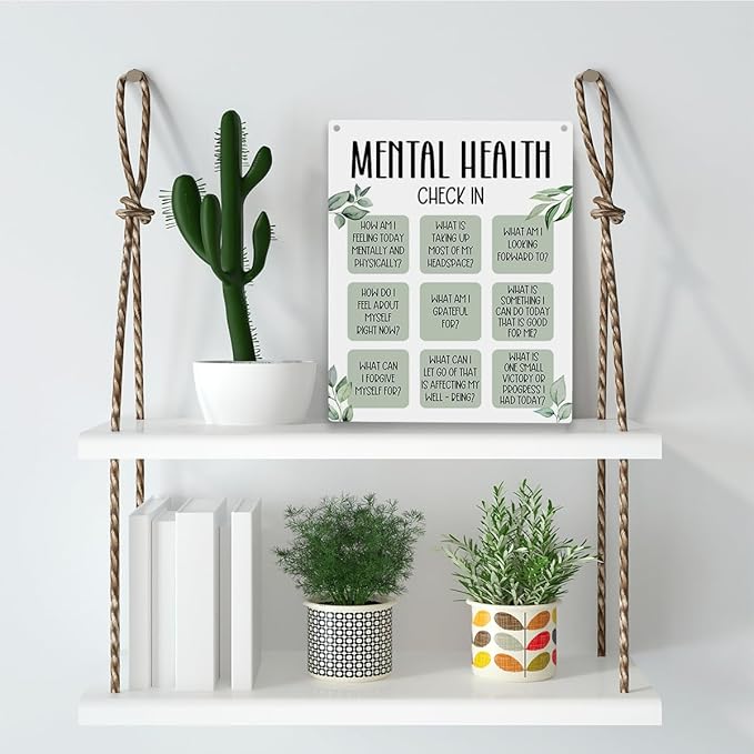 Mental Health Decor, Psychotherapy Sign Counselor Office Decor, Wall Art Wooden Hanging Plaque 10 x 8 Inch, for Office Bedroom Living Room Home, Anxiety...
