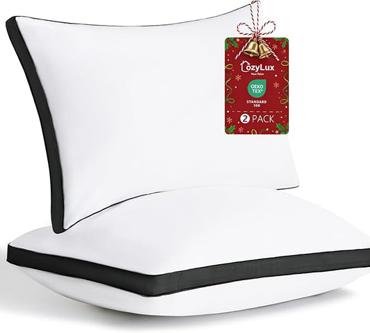 CozyLux Pillows King Size Set of 2, Soft and Supportive 3D Down Alternative Bed Pillow for Sleeping 2 Pack Black, Luxury Hotel Quality Gusseted Bedding Pillows for Back, Stomach or Side Sleepers 18x34