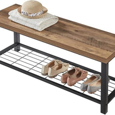 FOLUBAN Entryway Bench, Modern Shoe Storage Bench, Rustic Wood and Metal Entry Bench for Hallway Front Door Entrance, Industrial Indoor Bench for Bedroom Living Room, Oak, 43.3 Inch