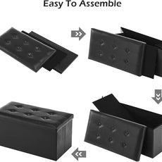 Youdesure Folding Storage Ottoman Bench, Faux Leather Footrest Couch for Living Room, 30 inch Storage Bench with Padded Seat for Bedroom Hallway, Holds up to 350lbs, Black