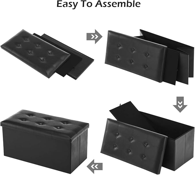 Youdesure Folding Storage Ottoman Bench, Faux Leather Footrest Couch for Living Room, 30 inch Storage Bench with Padded Seat for Bedroom Hallway, Holds up to 350lbs, Black