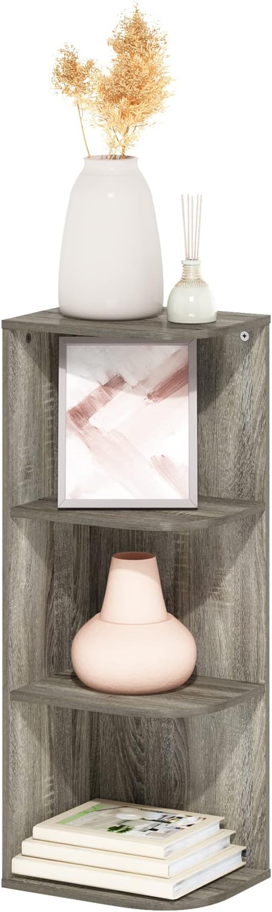 Furinno PASIR Book Shelf, 3-Tier Corner Bookshelf, Open Shelves Bookcase 9.3 x 12 x 31.5, for Living Room, Bedroom, Home Office, French Oak