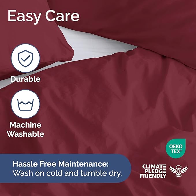 CGK Unlimited Duvet Cover Twin/Twin XL Size Set - Extra Soft Duvet Cover 68 x 90 with 1 Pillow Sham - Hotel Quality, Fade Free w/Zipper Closures & Ties - Bedding and Bed Linens Set (Burgundy)