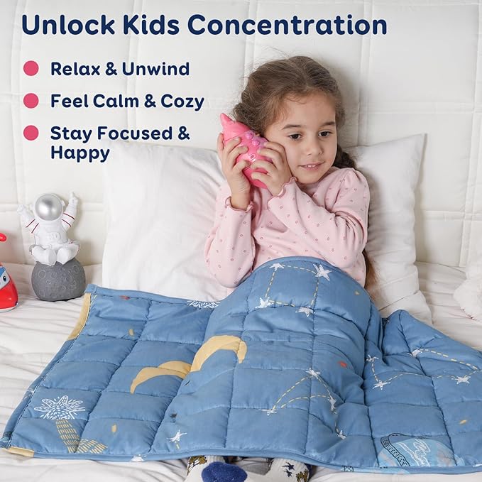 Kivik Weighted Lap Blanket 2lbs, Calming Weighted Lap Pad, 20" x 30", Moon Stars Planet Printed Small Heavy Blanket Throw, Breathable & Cooling, Machine Washable, Blue