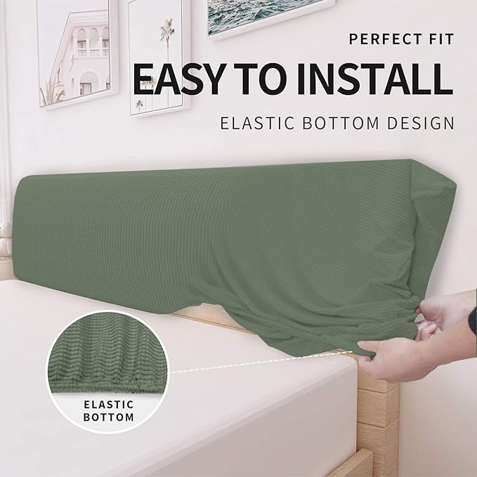 Easy-Going Stretch Bed Headboard Cover,Small Square Jacquard Headboard Slipcover, Dustproof Bed Head Cover for Bedroom (Full,Greyish Green)
