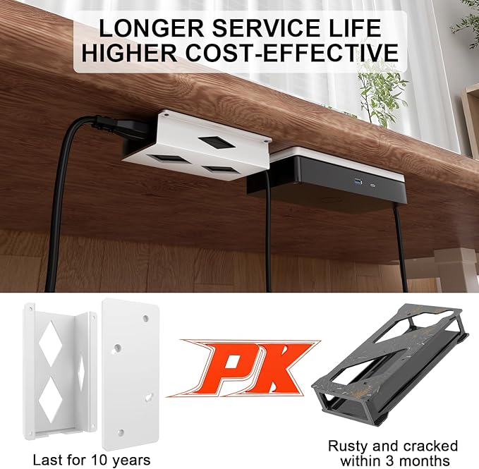 Under Desk Mount for Dell WD19 / WD19S / WD19TBS / WD19TB / WD22TB4 Dock + Power Bricks (for 180W and 130W), Docking Station & Power Bricks Holder, White