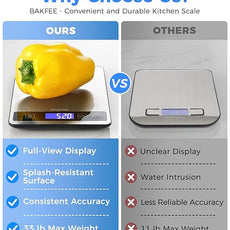 Food Scale - 15kg/33lb Rechargeable Digital Kitchen Scale with Full-View LCD Display, Grams and Ounces, Type-C or Batteries (Not Inc.), Easy Clean Stainless Steel, for Baking, Cooking, Black