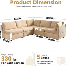 Modular Sectional Sofa,5 Pieces Sectional Couches for Living Room,131X65 L Shaped Cloud Couch with Oversized Convertible Modular Couch for Living Room