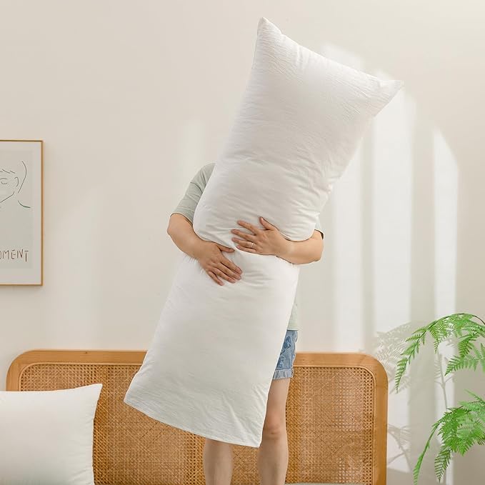 BESTOUCH 100% Washed Cotton Pillowcase for Hair and Skin Linen Feel Soft Comfortable Breathable 1 Pcs Pillow Case with Envelope Closure Solid Bright White Body 20x54 Inches
