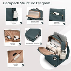 GOLF SUPAGS Stylish Laptop Backpack for Women Airline Approved Perfect for Work College and Travel Multi-Functional Casual Daypack Fits 15.6 Inch Notebook (Atrovirens)