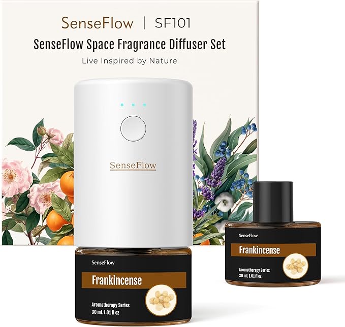 SF101 Waterless Ultrasonic Essential Oil Diffuser–100% Plant-Based,120-Day Natural Air Freshener & Aromatherapy Diffuser for Home,Hotel,Studio-Frankincense