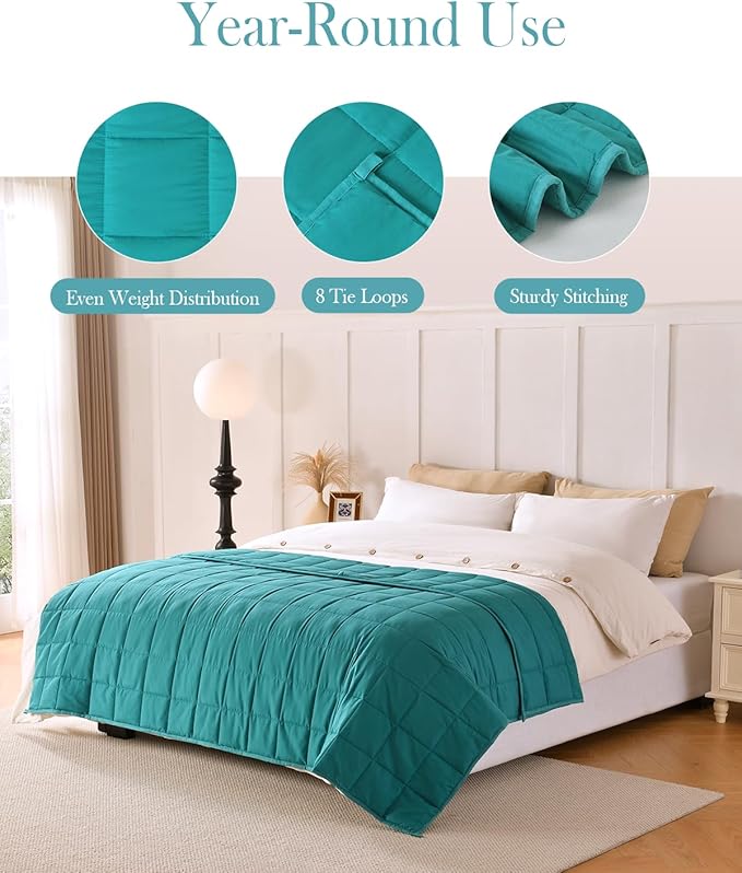 Topblan Weighted Blanket for Adults 15lbs, Twin Full Size, Breathable Ultra Soft Weighted Blanket,Warm Heavy Blanket with Glass Beads, for Bed Sofa,48 x 72 inches, Green