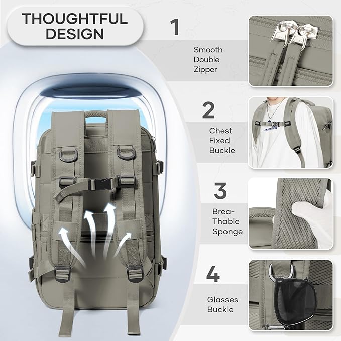 Vacuum Compression Backpack, Travel Vacuum Backpack with Electric Vacpack Pump, Flight Approved Carry On Personal Item Suitcase Luggage for Men Women, Brown, Small