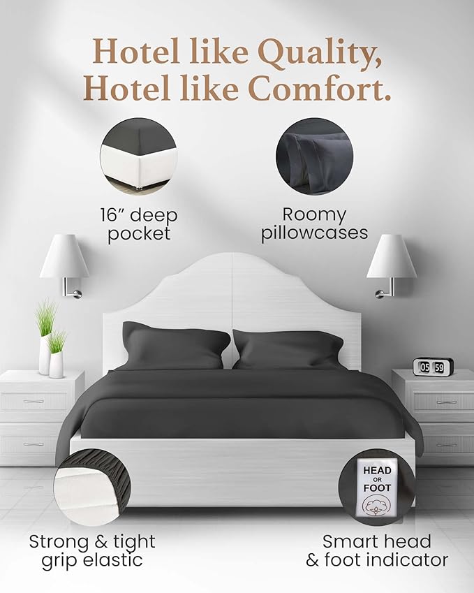 Good Sleep Bedding Twin Sheets Set - 100% Egyptian Cotton, Soft, 3Pc, Twin Sheets, Hotel Quality Bed Sheets Twin, Deep Pocket Twin Sheet Set Fits Upto 16" - Dark Gray Sheets GoodSleepBedding