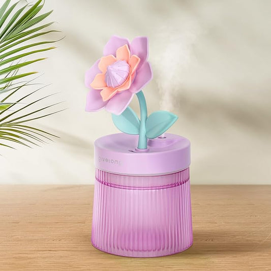 Cute Flower Mini Humidifier, 260ml Gardenia Desktop Humidifiers for Bedroom, Portable Small Cool Mist Humidification for Home, Baby Nursery, Office & Indoor Plants, USB Powered (Purple)