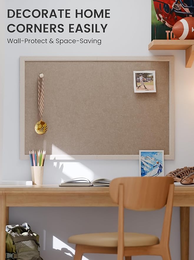 Foldable Cork Board Alternative, Felt Bulletin Board 36" x 24" Oatmeal Frame with 24 Adhesive Tabs, Pin Board for Home Office, Classroom, Entryway, Kitchen Wall Decor—Deep Camel