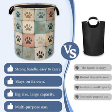 Cute Paw Print Laundry Basket,Foldable Oxford Cloth Vintage Laundry Hamper With Handle, 20.8