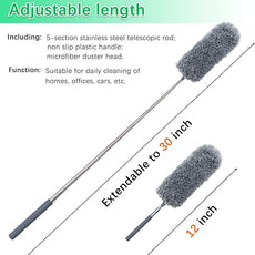 2 Pack Microfiber Duster for Cleaning, Hand Washable Dusters with Microfiber Head, Extendable Pole, Cleaning Supplies for Office, Car, Window, Furniture, Ceiling Fan