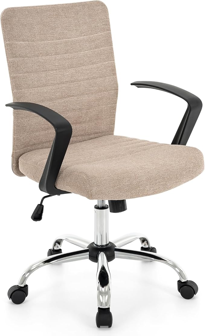 422 High Back Ribbed Office Chair Ergonomically Designed with Armrest Executive Swivel Computer Chairs with Wheels for Conference Study Leisure(Khaki)