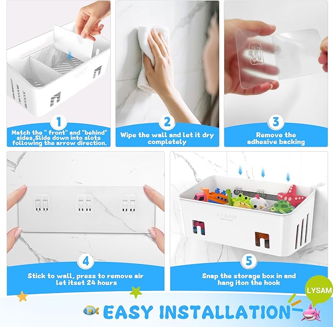 Lysam Bath Toy Storage 2 Packs, Large Bath Toy Holder with 3 Compartment, Quick Dry Bathtub Toy Organizer, Bath Tub Toy Net, Shower Toy Basket & Bin, Bathroom Accessories for Baby,Toddler,Kids（White）