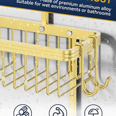 YASONIC Shower Caddy Hanging, Never Rust Shower Organizer Hanging, Aluminum Shower Racks for Inside Shower with Hooks for Razor, Bathroom Organizers and Storage with Soap Holder, Gold