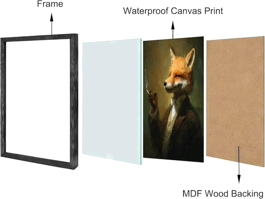 Funny Elegant Animal Wall Art Print Mr. Fox In Thinking Poster Vintage Canvas Art Wall Decor Picture For Bedroom Office Bathroom Wall Decor Aesthetic Home Artwork 8" × 10" With Framed