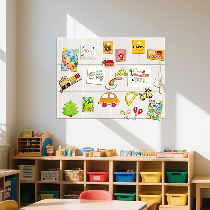 TSJOFFICE Large Cork Board for Wall - 48" x 36" Bulletin Board with 50 Pushpins for Office Decor, Pin Board 12 Pack Felt Wall Tiles with Safe Removable Adhesive Tabs, Corkboard for Home - Warm White