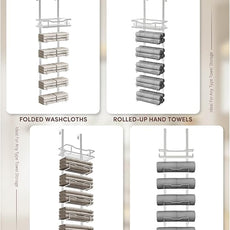 Hanging Towel Racks for Bathroom No Drill - Over The Door 6-Tier Bath Towel Storage Organizer for Small Bathrooms-Back Door Large Tiered Towel Holder Hanger for Rolled Towels RV Camper Silver