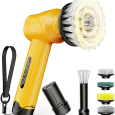 qimedo Battery Electric Spin Scrubber Q4, 800RPM Handheld Scrubber for Cleaning with Display, Power Dish Scrubber with 5 Heads, Shower Cordless Cleaning Brush for Bathroom/Sink/Window