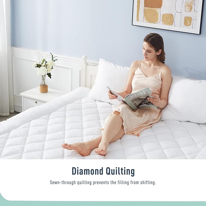 California King Mattress Pad Cotton Mattress Pad Cover Quilted Mattress Cover 18-22" Deep Pocket Mattress Protector Cal King Size White Down Alternative Filling Noiseless & Breathable