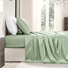 Satin Sheets King Size - 4 Pieces Luxury Silky Soft Bed Sheets, Wrinkle-Free Sage Green Satin Silk Sheet Set with 1 Deep Pocket Fitted Sheet, 1 Flat Sheet, 2 Pillow Cases