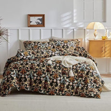 MKXI Shabby Chic Floral Black Comforter Set Nature-Inspired Bedding Comforters Cottage Style Botanical Bed Comforter Set Bohemian Twin XL Comforter Set Black Floral