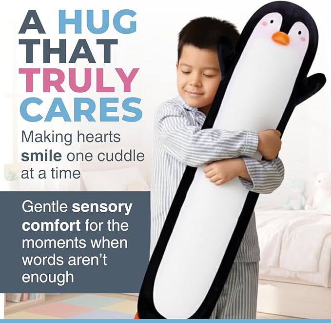 Penguin Plush Body Pillow for Kids | Long Stuffed Animal Cuddle Pillow | Soft Hugging Toy | Plushie Gift for Girls & Boys | Long Plush Body Pillow for Sleep & Comfort | Large, 47 Inches