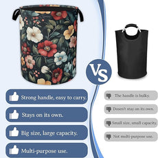 Floral Boho Laundry Basket,Foldable Oxford Cloth Pink Flower Vintage Laundry Hamper with Handles, 20.8