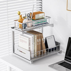 2 Pack Under Sink Organizer, Heavy Duty Meta Slide Out Sink Shelf Organizer Height Adjustable, Multi-Purpose Storage Shelf for Kitchen Bathroom (Silver,2Pack)