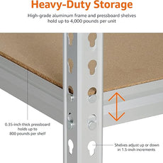 Amazon Basics Medium Duty Storage Shelving Double Post Press Board 5 Tier Shelf, Aluminum, 36 x 18 x 72