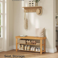SONGMICS Shoe Rack Bench, 3-Tier Bamboo Shoe Storage Organizer, Entryway Bench, Holds Up to 286 lb, 11.3 x 35.4 x 17.8 Inches, for Entryway Bathroom Bedroom, Natural ULBS90N