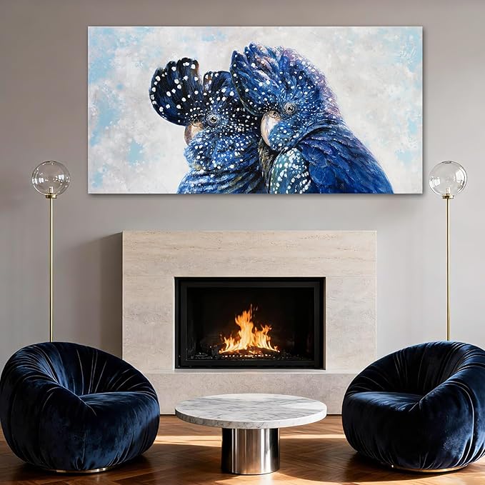 YETHEN WAL Blue Parrot Wall Art, Large Blue Bird Canvas Print, Textured Hand-Painted Style Animal Artwork for Living Room Bedroom Office, 20×40 Inch