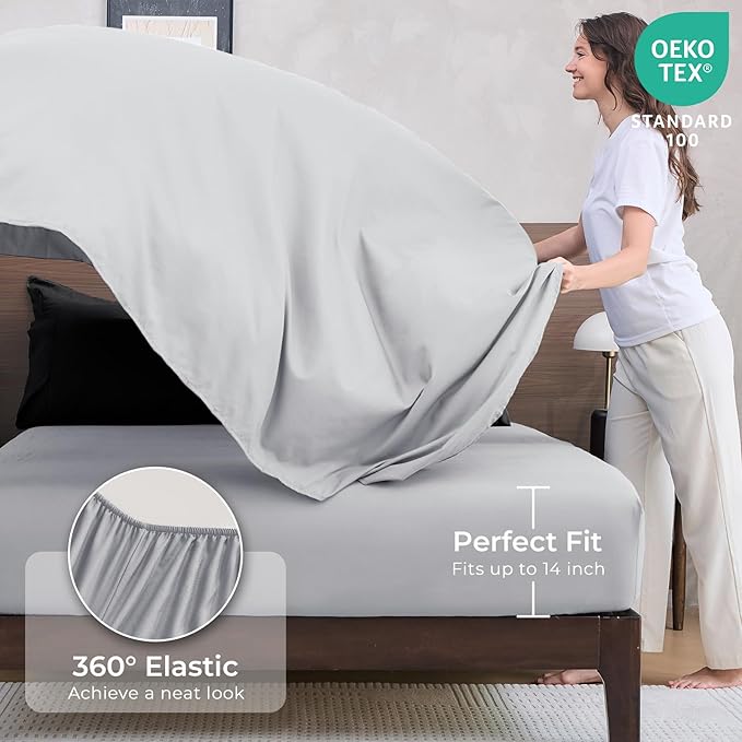 HEVUMYI Queen Comforter Set - 7-Piece All Season Bed in a Bag Queen, Ultra Soft Bedding Set with Comforter, Flat Sheet, Fitted Sheet, Pillowcases, Pillow Shams, Black & Light Grey
