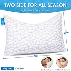 Side Sleeper Pillow for Adults, King Size Cooling Pillow for Neck and Shoulder Pain Relief, Adjustable Firm Soft Shredded Memory Foam Pillows for Side Back Stomach Sleepers, Bed Pillows for Sleeping